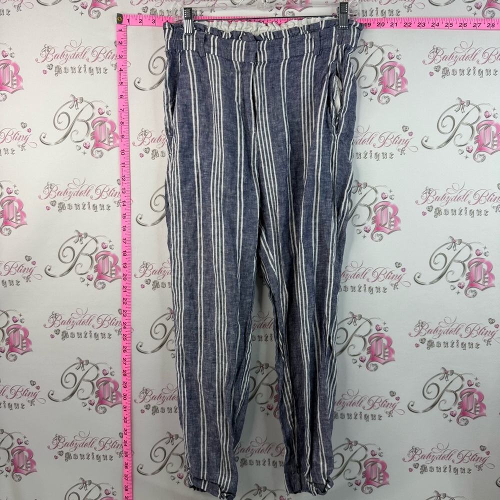 Hatley linen pants stripes Blue and White Striped Straight-Leg Pants